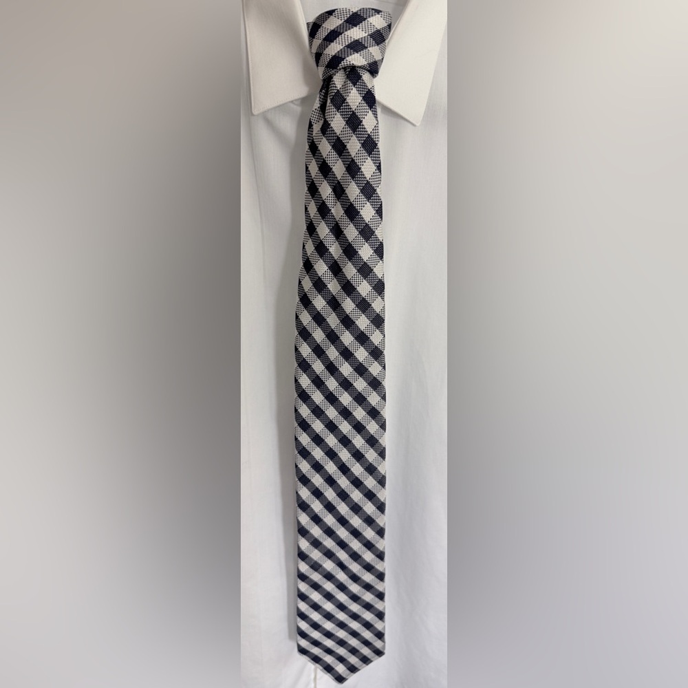 Ike Behar Navy and White Checkered Tie
